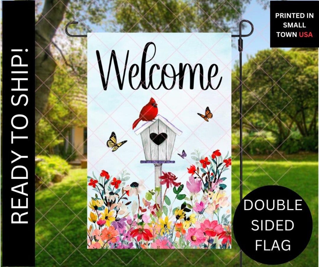 Cardinal Note Welcom Cardinal Floral Welcome Garden Flag - Summer Garden Flag - DOUBLE SIDED ...