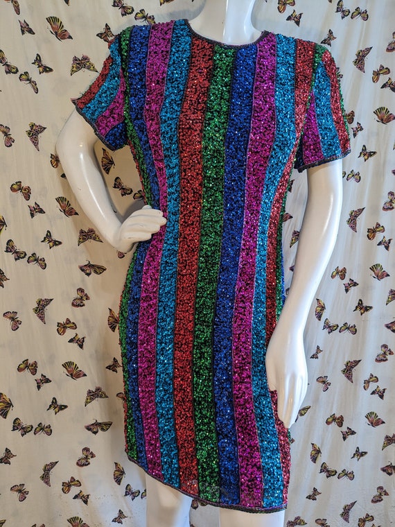 1980s/90s Modi Rainbow Sequin Party Dress