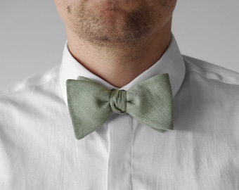 Self Tied Sage green bow tie color variation, self tied bow tie with matching cufflinks pocket square / green self tied bow tie