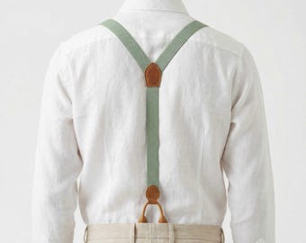Sage Green Slim Button End Elastic Suspenders