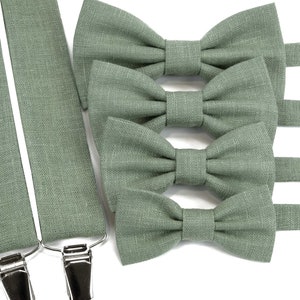 Eucalyptus green linen bow tie, child bow tie suspenders / men's bow tie suspenders / eucalyptus bow tie suspenders boy's size
