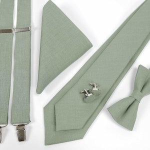Bright Sage Green Necktie, Suspenders, Bow tie, Pocket Square  For Wedding / Regular Tie, Skinny Tie&#39;s - Adult&#39;s and Boy&#39;s size Suspenders