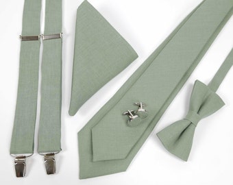 Bright Sage Green Necktie, Suspenders, Bow tie, Pocket Square  For Wedding / Regular Tie, Skinny Tie's - Adult's and Boy's size Suspenders