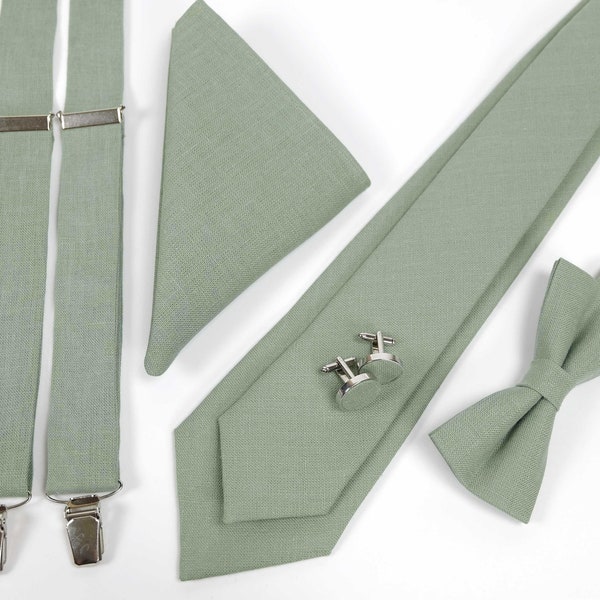 Bright Sage Green Necktie, Suspenders, Bow tie, Pocket Square  For Wedding / Regular Tie, Skinny Tie's - Adult's and Boy's size Suspenders