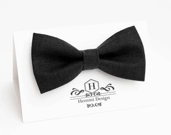 Black Linen Bow Tie For Wedding - Ceremony / Groomsmen / Men's / Boy's / Toddler's Black Linen Bow Tie