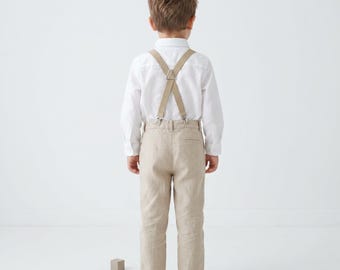 Beige Suspenders Bow Tie Set Multi Kids Boys Teens Sizes