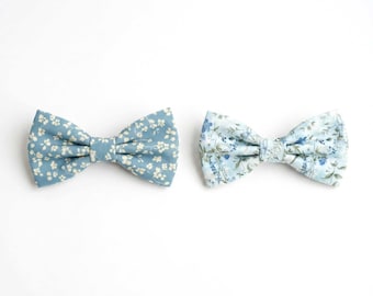 Blue Cotton Bow Ties, Pre-tied Adjustable - Adult and Boy Sizes