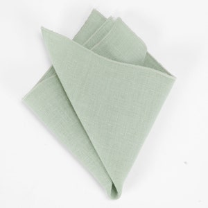 Eucalyptus, variation de couleur vert sauge pour les noeuds papillon en lin avec pochette de costume assortie, cravates, bretelles en lin naturel Pocket square