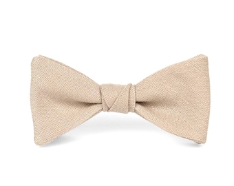 Beige Linen Pre-Tied Bow Tie, Kids & Adults