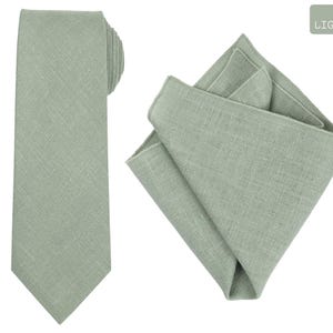 Light Sage Green Linen Tie and Pocket Square Set