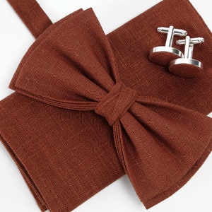 Brown bow tie, Linen pocket square, Brown Men&#39;s, Boy&#39;s bow tie , Bowtie for men, Brown bow tie, Brown cufflinks