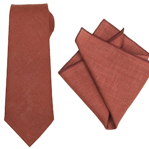 Terrakotta Krawatte für die Hochzeit / Krawatte Für Trauzeugen / Terrakotta Einstecktuch Mit Krawatte / Orange Herren Krawatte / Fliege Für Männer