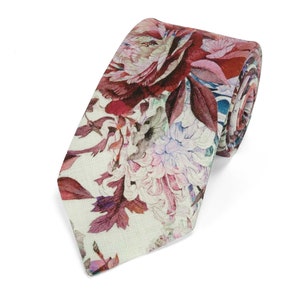 Linen flowers necktie for wedding / necktie in men&#39;s boy&#39;s size with matching pocket square