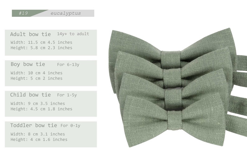 Eucalyptus Linen Bow Ties with Suspenders and Pocket Squares All Sizes: Men's, Boys', Toddlers' Bow Ties Sage Green bow tie Handkerchief image 2