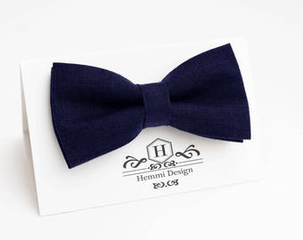 Dark Blue linen Bow Tie for wedding / bow tie for boy / bow tie for baby / bow tie for men