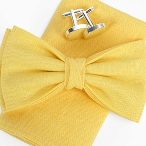 Yellow Bow Tie / Pocket square / yellow color handkerchief / Men&#39;s Bow Bow Tie / Tie For Men / Suited Pocket Square/ Cufflinks