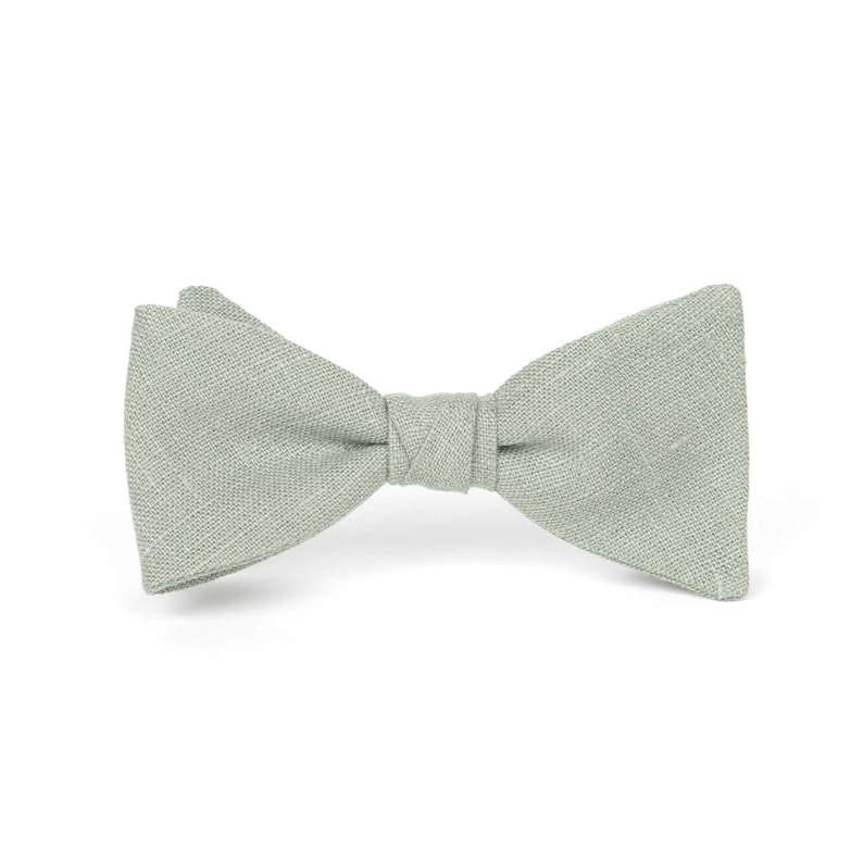 Sage Green Linen Pre-tied Bow Tie, Groomsmen Wedding Accessories