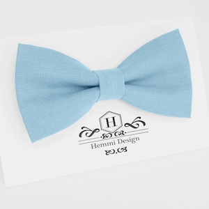 Light blue Linen Bow Tie For Wedding - Ceremony / Groomsmen bow tie / Men&#39;s bow tie / Boy&#39;s / Toddler&#39;s Light blue Bow Tie, Pocket square