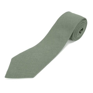 Eukalyptus grüne Krawatte, Fliege, Einstecktuch / Hosenträger, Manschettenknöpfe aus naturfarbenem Leinenstoff Eukalyptus / Krawatte für Erwachsene Bild 1