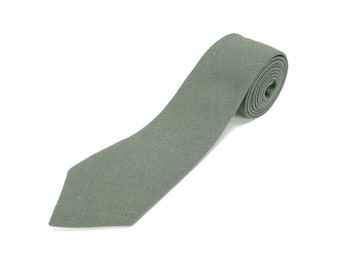 Corbata verde eucalipto, pajarita, pañuelo de bolsillo / tirantes, gemelos de tejido de lino natural eucalipto / corbata para adulto