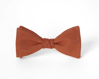 Terracotta Rustic Pre-tied Linen Bow Tie Adult Groomsmen & Ring Bearer