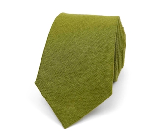 Olive Green Linen Necktie: Handmade Wedding Groomsmen Accessory