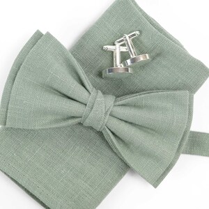 Light sage bow tie, Linen pocket square, Sage green suspenders, Sage green braces, Bowtie for men, Sage bow tie, cufflinks