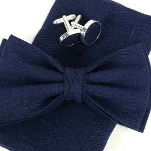 Dark Blue Bow Tie / Pocket square / dark blue color handkerchief / Men&#39;s Bow Bow Tie / Tie For Men / Suited Pocket Square/ Cufflinks