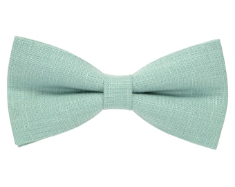 Dusty aqua linen bow tie / men's bow tie / boy's bow tie / matching aqua green pocket square / bow tie for boy / aqua tie for boy