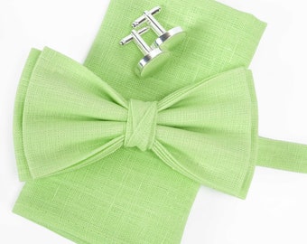 Salad green Bow Tie / Pocket square / Boy's Bow Ties / Men's Bow Bow Tie / Light Green / Suited Pocket Square/ Cufflinks / Groomsmen Pack