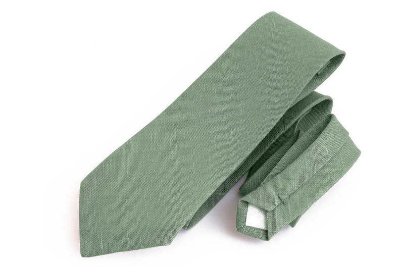 Sage Green Tie For Wedding / Tie For Groomsmen / Green Pocket Square With Necktie / Green Men's tie / Green Bow tie For Men image 2