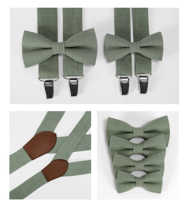 Stylish green linen bow ties, impeccably paired with suspenders, pocket squares, and cufflinks. Available in all sizes. Sage green color tie zdjęcie 6