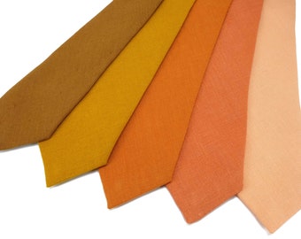 Variations de couleur orange et pêche pour les nœuds papillon en lin, les cravates, les pochettes, les bretelles, les boutons de manchette / Taille adulte, taille garçon, taille enfant