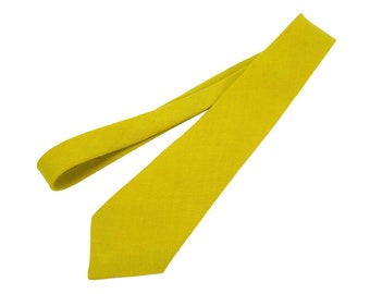 Gelbe Leinen Krawatte für Hochzeit / Krawatte Für Trauzeugen / gelbes Einstecktuch mit Krawatte / Gelbe Herren Krawatte / Gelbe Fliege / Hosenträger