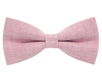 Pink&White Linen Bow Tie for wedding / linen bow tie for men / bow tie light pink / bow tie for men pink necktie, pocket square