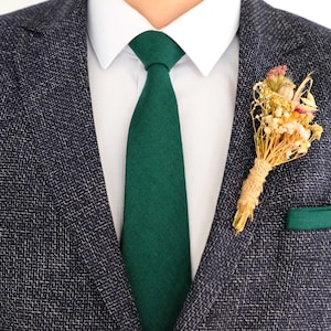 Dark Emerald Linen Necktie / Necktie Pocket square / Tie for Men / Emerald pocket square / Dark Green necktie For boy