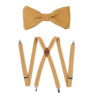 Bronze Hosenträger & Leinen Multi Color Bow Tie Set | Personalisierte Bräutigam Hochzeitsgeschenk