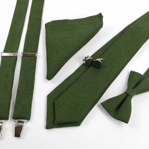 Dark olive Suspenders, Tie For Wedding / Tie For Groomsmen / Green Pocket Square With Necktie / Green Men&#39;s tie /