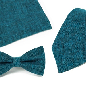 Linen teal&black  Bow tie, Necktie Pocket Square For Wedding / Regular Tie, Skinny Tie's - Adult's and Boy's size Suspenders