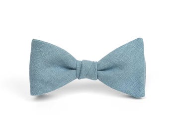 Pre-Tied Linen Bow Tie in Dusty Blue - Matching Adult & Kids Sizes, Adjustable