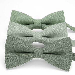 Eucalyptus, sage green color variation for linen bow ties with matching pocket square, neckties, suspenders made from natural linen fabric