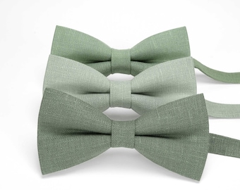 Eucalyptus, sage green color variation for linen bow ties with matching pocket square, neckties, suspenders made from natural linen fabric