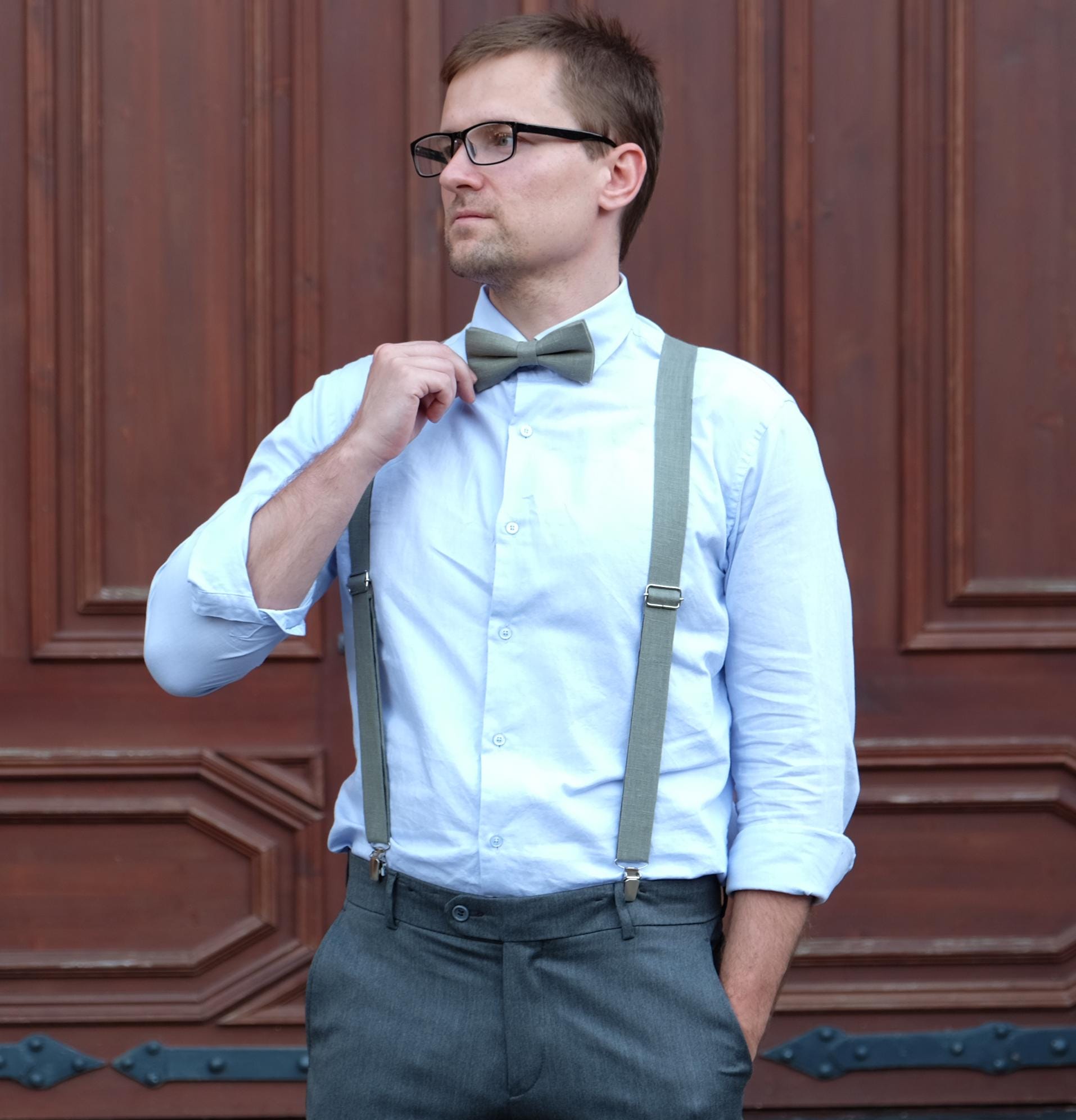 Mens Orange 100cm Suspenders & Matching Bow Tie & Pocket Square Set main image 0