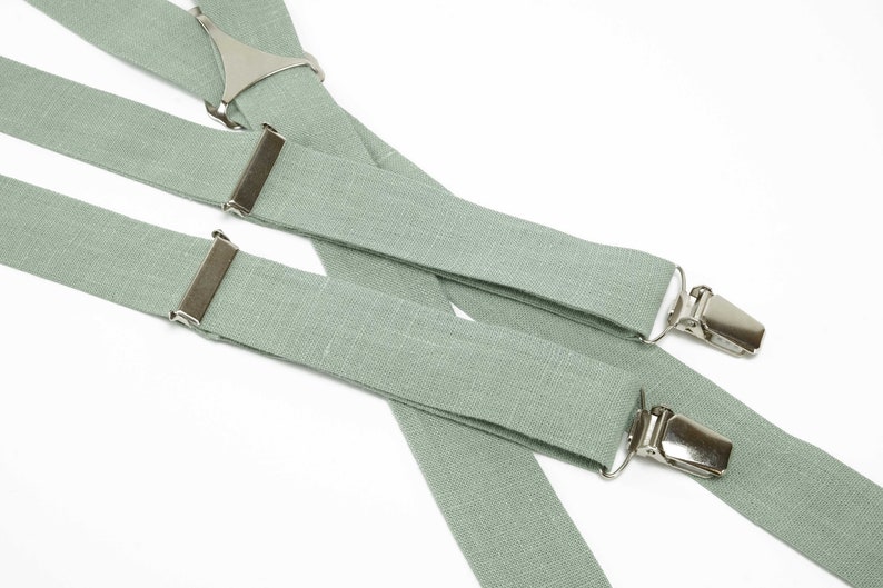 Salbeifarbene Farbvariante für Krawatten aus Leinen / Wählen Sie die Farbe Salbeigrün für Krawatte, Fliege, Hosenträger, Einstecktuch und Manschettenknöpfe Bild 9
