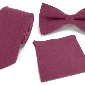 Linen Dark Mauve Necktie, Bow tie, Pocket Square For Wedding / Regular Tie, Skinny Tie&#39;s - Adult&#39;s and Boy&#39;s size Suspenders