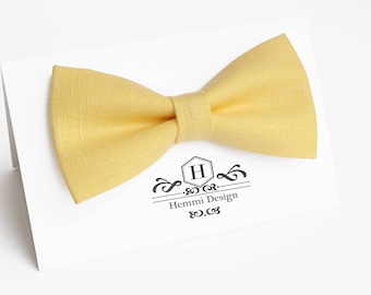 Yellow Linen Bow Tie For Wedding / Yellow Bow tie for groomsmen / Boy's Toddler's Baby's Men's Green Bow Tie / Yellow bow tie /linen bow tie