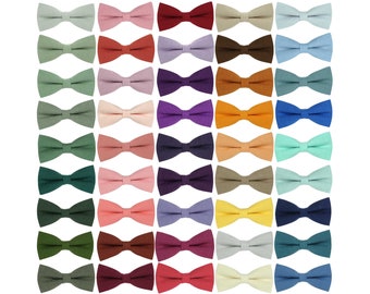 Linen bow ties in sage green, blue, violet, burnt orange, yellow, purple, pink, lilac, dusty blue, burgundy, red, beige, green colors