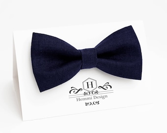 Dark Blue Linen Bow Tie For Wedding - Groomsmen / Boy's / Toddler's / Men's Bow Tie