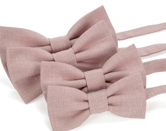 Dusty rose linen bow tie / dusty rose linen bow tie for men and child, pocket square, bow tie / father son bow tie in dusty rose color