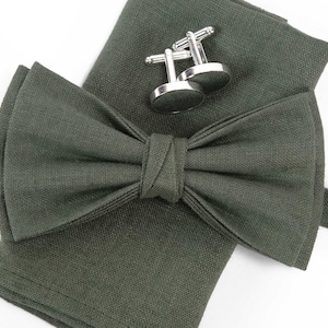 Hunter Green Bow Tie / Pocket square / hunter color handkerchief / Men&#39;s Bow Bow Tie / Tie For Men / Suited Pocket Square/ Cufflinks